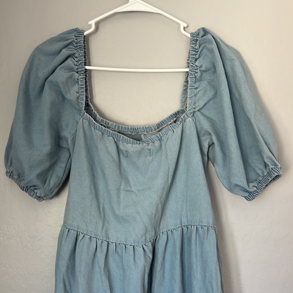Puff Sleeve Tiered Dress in Denim Chambray - Picture 7 of 10